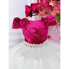 Vestido Infantil Pink C/ Renda e Saia Off White Damas Longo