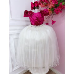 Vestido Infantil Pink C/ Renda e Saia Off White Damas Longo