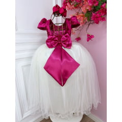 Vestido Infantil Pink C/ Renda e Saia Off White Damas Longo