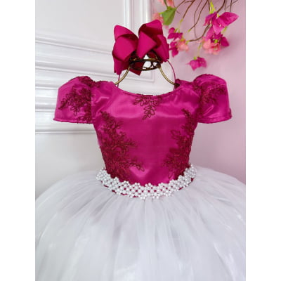 Vestido Infantil Pink C/ Renda Saia Branca Damas Longo