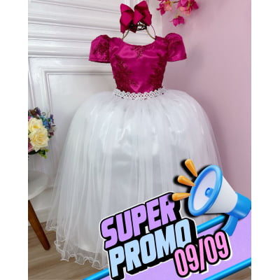 Vestido Infantil Pink C/ Renda Saia Branca Damas Longo