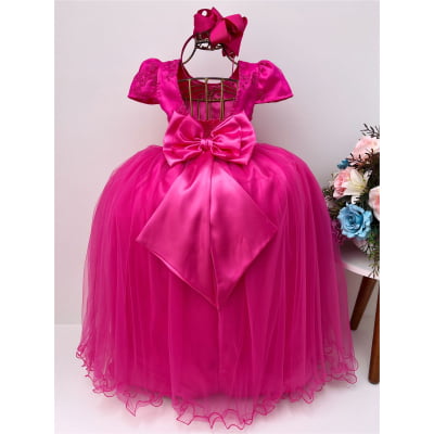 Vestido Infantil Pink Renda Pérolas Damas de Honra Casamento