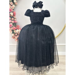 Vestido Infantil Preto Longo Damas C/ Renda Casamento