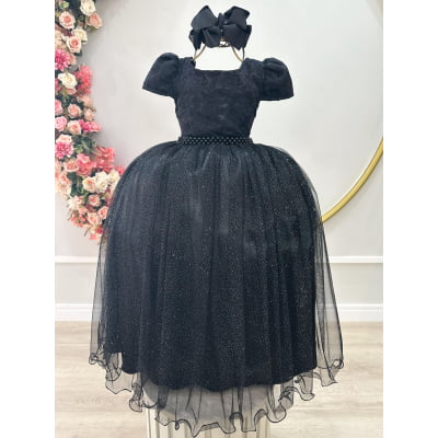 Vestido Infantil Preto Longo Damas C/ Renda Casamento