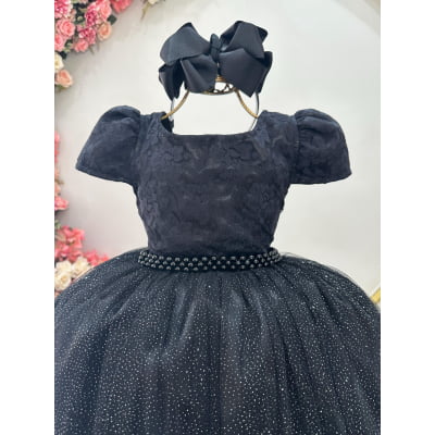 Vestido Infantil Preto Longo Damas C/ Renda Casamento