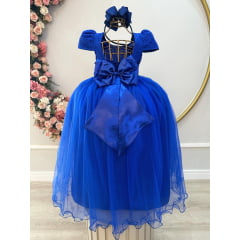 Vestido Infantil Realeza Azul Royal Renda Pérolas Festa Luxo