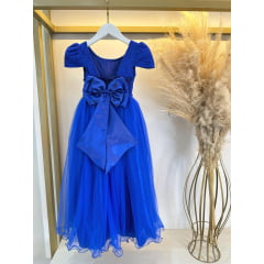 Vestido Infantil Realeza Azul Royal Renda Pérolas Festa Luxo