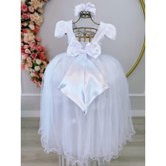 Vestido Infantil Realeza Branco C/ Renda Pérolas Festa Luxo