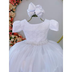 Vestido Infantil Realeza Luxo Branco Longo Festa Daminha