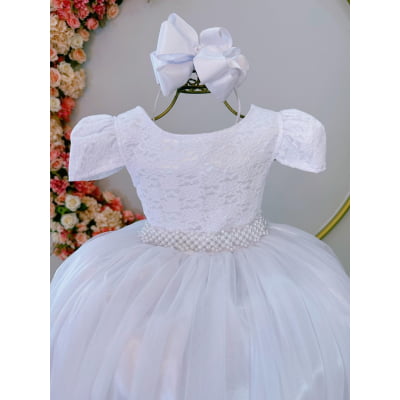 Vestido Infantil Realeza Luxo Branco Longo Festa Daminha