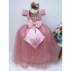 Vestido Infantil Realeza Rose C/ Renda e Pérolas Festa Luxo