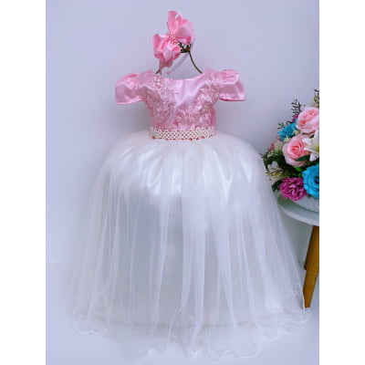 Vestido Infantil Rosa e Saia OFF Damas de Honra Casamento
