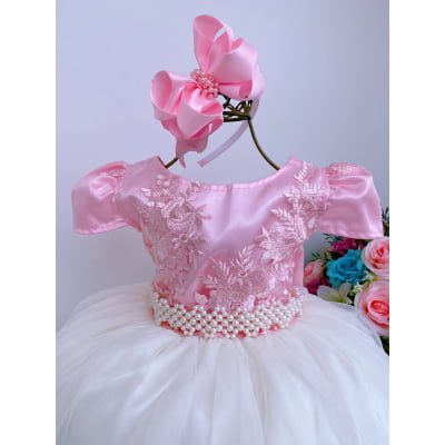 Vestido Infantil Rosa e Saia OFF Damas de Honra Casamento