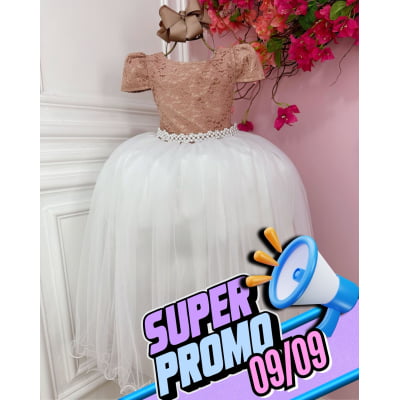 Vestido Infantil Rose C/ Renda e Saia Branca Damas Longo