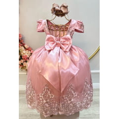 Vestido Infantil Rose C/ Renda Realeza Casamento Festas