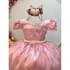 Vestido Infantil Rose C/ Renda Realeza Casamento Festas