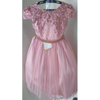 Vestido Infantil Rosê Longo Damas Renda Luxo