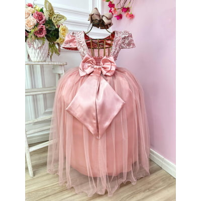 Vestido Infantil Rose Realeza C/ Renda e Pérolas Damas
