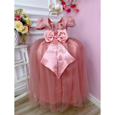 Vestido Infantil Rose Realeza C/ Renda e Pérolas Festa Luxo