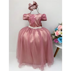 Vestido Infantil Rosé Renda Realeza Damas Longo Princesas