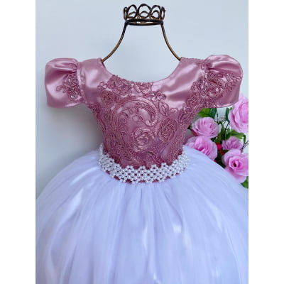 Vestido Infantil Rosê Saia Branca Damas de Honra Longo