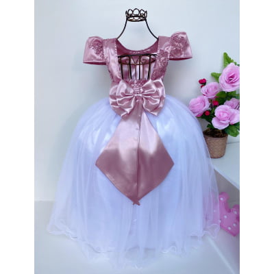 Vestido Infantil Rosê Saia Branca Damas de Honra Longo