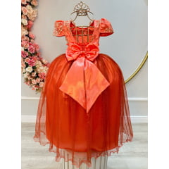 Vestido Infantil Terracota C/ Renda Realeza Metalizada Damas