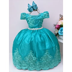 Vestido Infantil Verde Luxo Pérola Rendado Casamento Damas