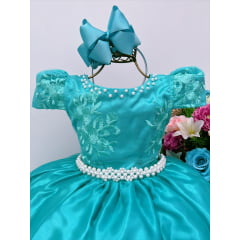 Vestido Infantil Verde Luxo Pérola Rendado Casamento Damas
