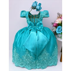 Vestido Infantil Verde Luxo Pérola Rendado Casamento Damas