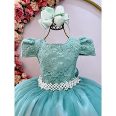 Vestido Infantil Verde Menta Tule Renda Longo Casamento