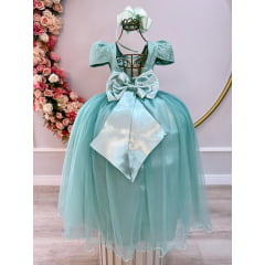 Vestido Infantil Verde Menta Tule Renda Longo Casamento