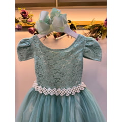 Vestido Infantil Verde Menta Tule Renda Longo Casamento