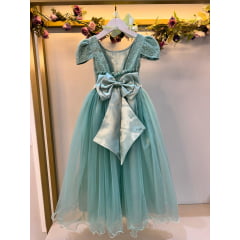 Vestido Infantil Verde Menta Tule Renda Longo Casamento