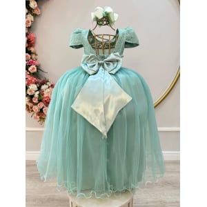 Vestido Infantil Verde Menta Tule Renda Longo Casamento