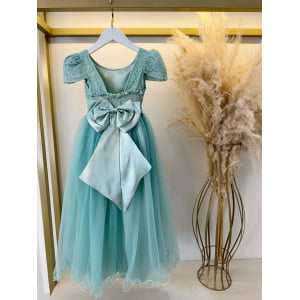 Vestido Infantil Verde Menta Tule Renda Longo Casamento