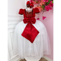 Vestido Infantil Vermelho C/ Renda e Saia Branca Damas Longo