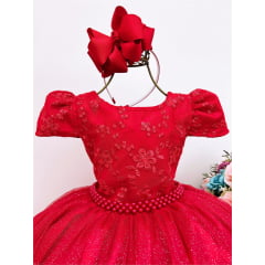 Vestido Infantil Vermelho Damas Honra Casamento Luxo e Renda