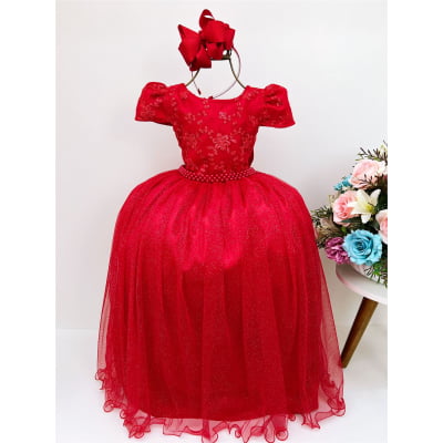 Vestido Infantil Vermelho Damas Honra Casamento Luxo e Renda