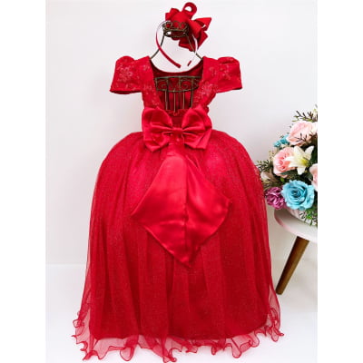 Vestido Infantil Vermelho Damas Honra Casamento Luxo e Renda