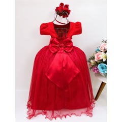 Vestido Infantil Vermelho Damas Honra Casamento Luxo Renda
