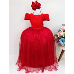 Vestido Infantil Vermelho Damas Honra Casamento Luxo Renda
