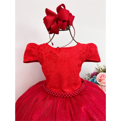 Vestido Infantil Vermelho Damas Honra Casamento Luxo Renda