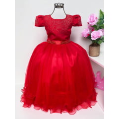 Vestido Infantil Vermelho Damas Luxo Brilho Festa Casamento
