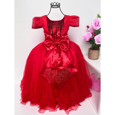 Vestido Infantil Vermelho Damas Luxo Brilho Festa Casamento