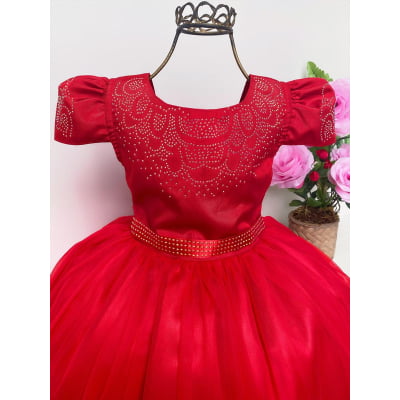 Vestido Infantil Vermelho Damas Luxo Brilho Festa Casamento