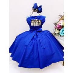 Vestido Infantil Azul Marinho Renda Cinto Pérolas Luxo