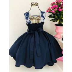 Vestido Infantil Azul Marinho Renda Luxo Damas Festas Flor
