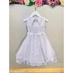 Vestido Infantil Branco C/ Nervura Cinto de Pérolas Luxo