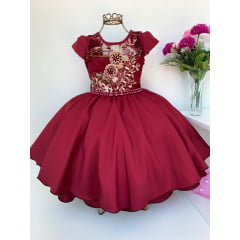 Vestido Infantil Marsala Renda Flor com Cinto de Pérola